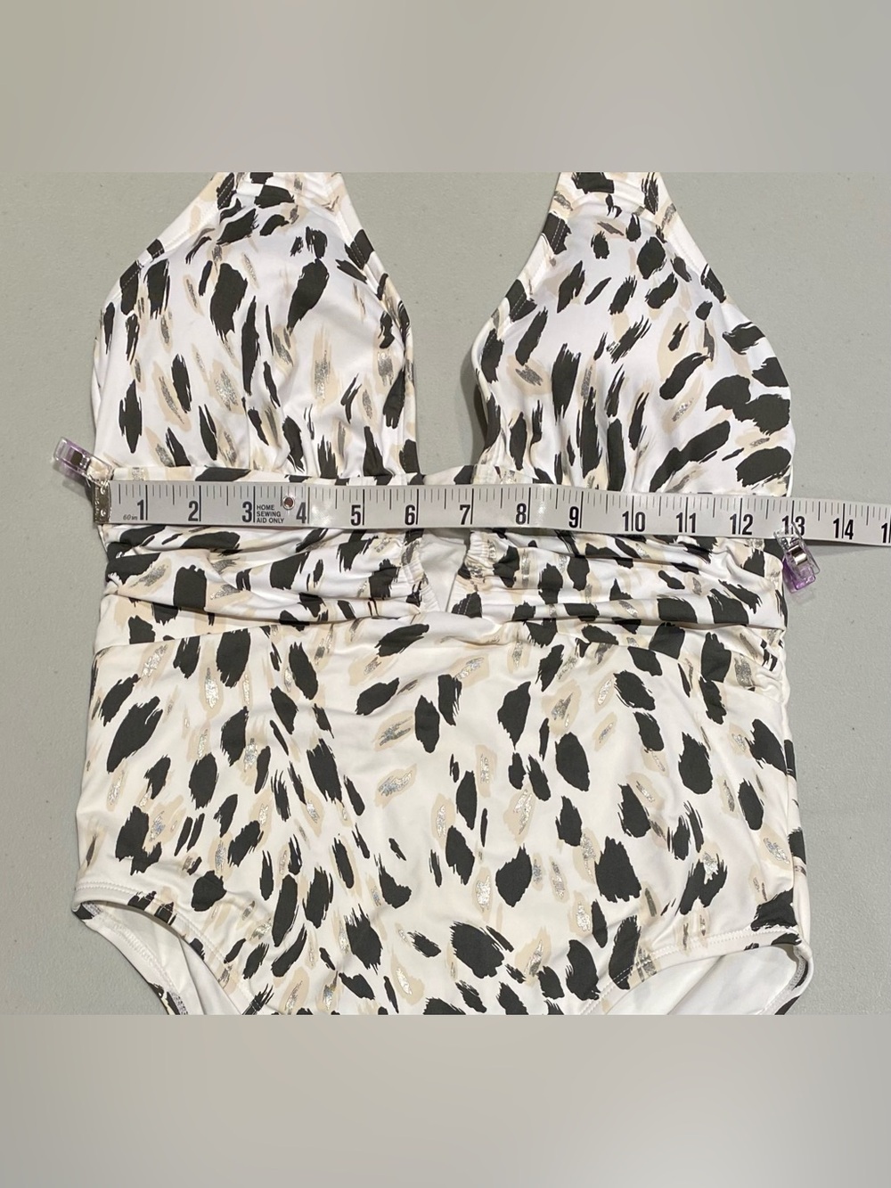 La Blanca White Halter One-Piece with Olive Spot Print, size 8 - Picture 6 of 8